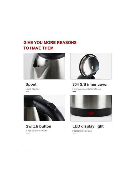 Bouilloire électrique - Inox - 2 L 2000 watt