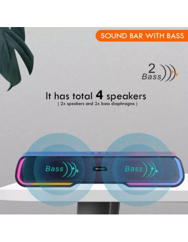 Haut-parleur de barre de son Bluetooth RVB...