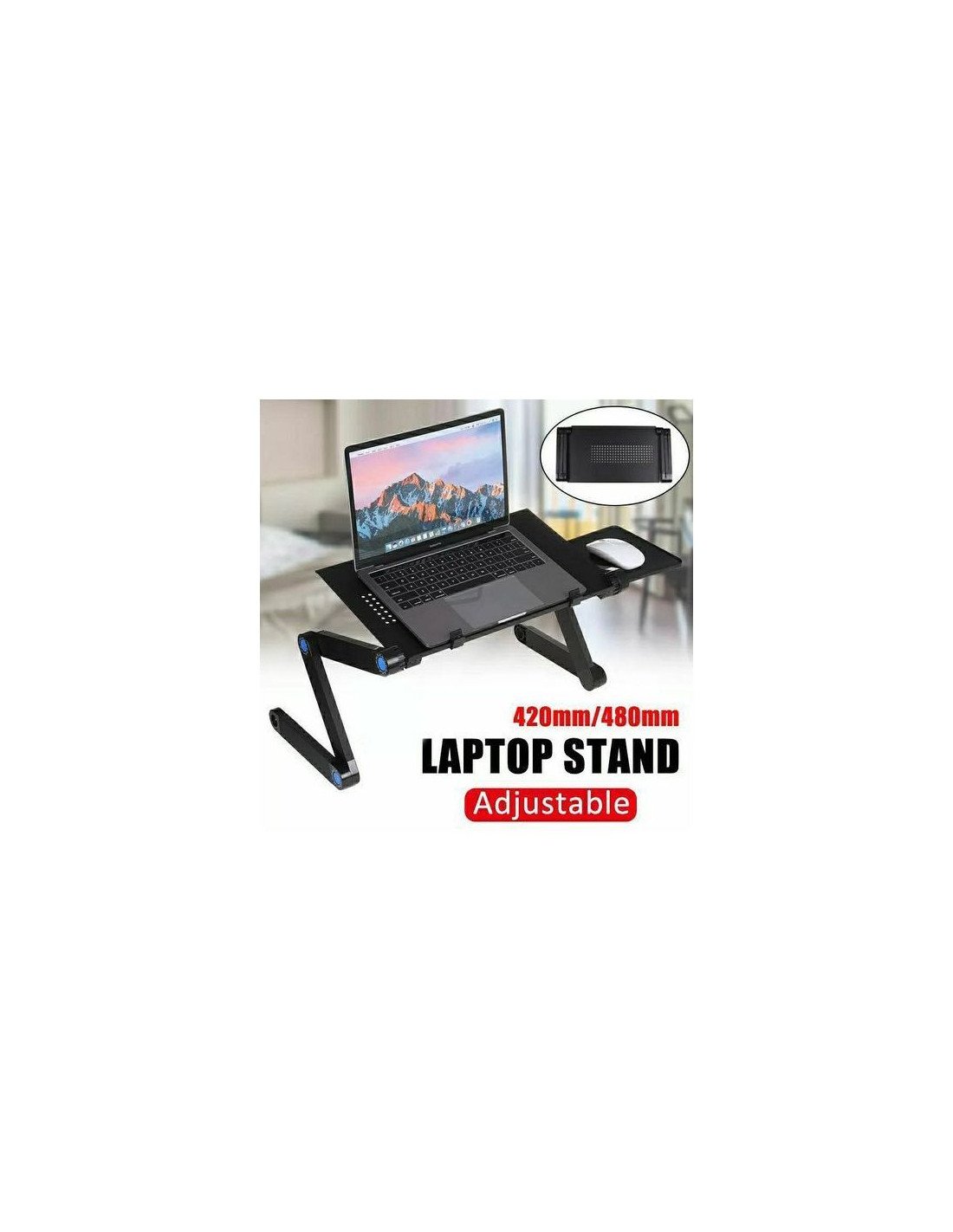 TeqHome Table pour ordinateur portable avec ventilateur réglable 4 ports  USB et pieds pliables pour ordinateur portable avec support pour canapé,  lit