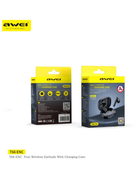Awei – écouteurs Bluetooth 5.3 TWS T66 - Noir