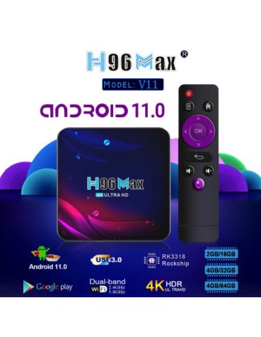 H96 Max V11 2 Go + 16 Go Android 11.0 TV Box RK3318 5G WIFI double bande