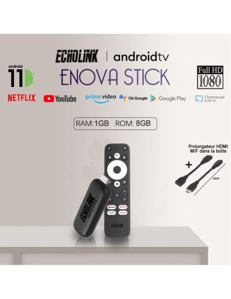 Echolink ENOVA STICK FULLHD, ANDROID 11, 1GB RAM DDR4, 8GB ROM, Compatible NETFLIX avec carte dima live 12 mois