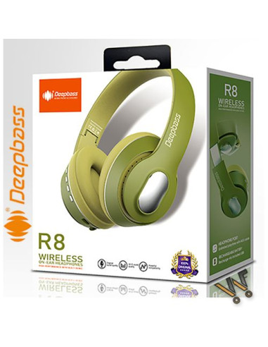 DeepBass R8 ecouteurs Casque Bluetooth V5 + sans fil TSuppor TF Card-FM-Audio - Vert