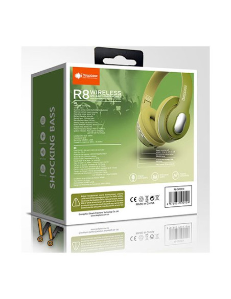 DeepBass R8 ecouteurs Casque Bluetooth V5 + sans fil TSuppor TF Card-FM-Audio - Bleu
