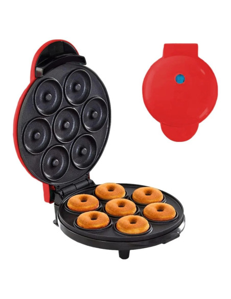 Mini machine à beignets pour faire 7 donuts 700W rouge