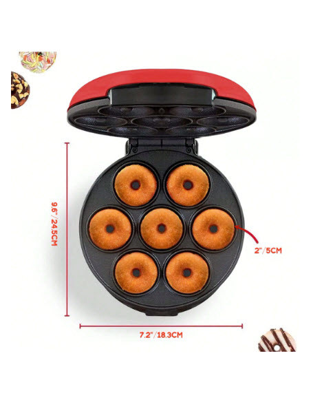 Mini machine à beignets pour faire 7 donuts 700W rouge