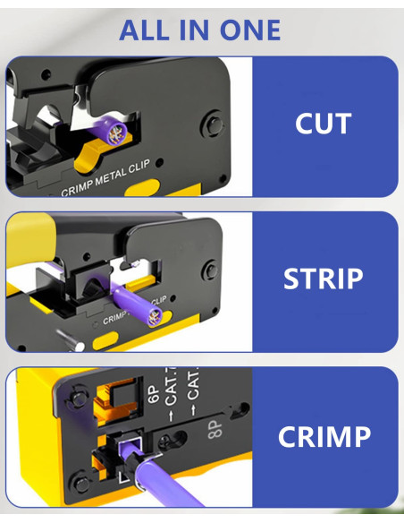 pince à sertir Rj45 RJ11 Cat5 Cat6 Cat7 Cat8 Câble Ethernet