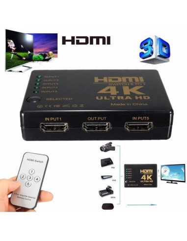 Switch HDMI 5 Ports 4K - Télécommande incluse