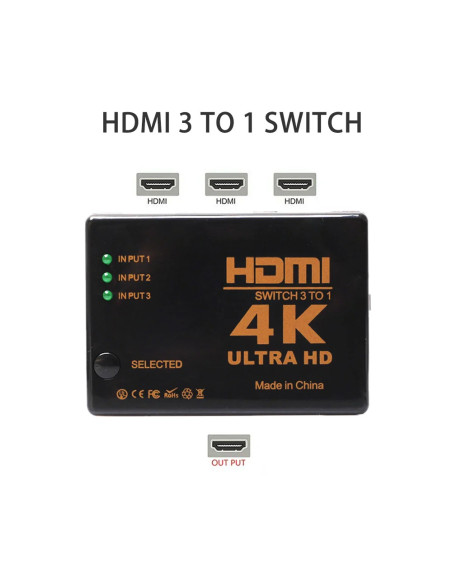 HDMI Switch 3 Ports 4K Ultra HD- Télécommande incluse