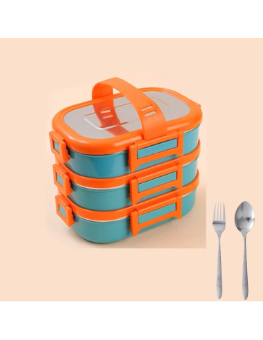 Boîte à lunch 3 niveaux en acier inoxydable, 2,45 L