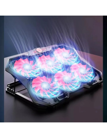 Support de refroidissement pour ordinateur portable à six ventilateurs avec écran LED et deux ports USB, idéal pour le gaming