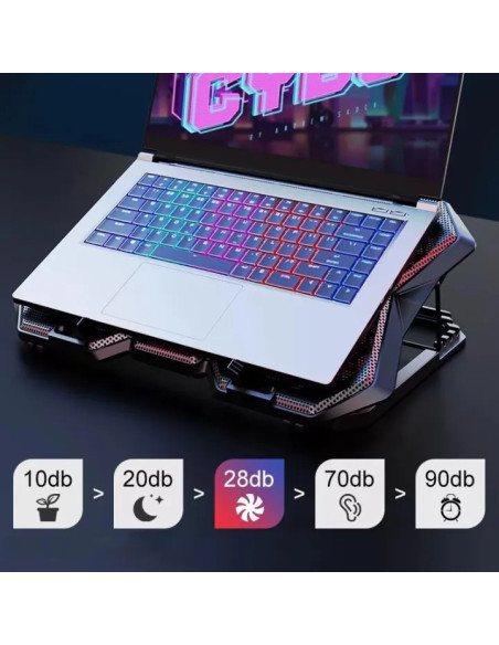 Support de refroidissement pour ordinateur portable à six ventilateurs avec écran LED et deux ports USB, idéal pour le gaming