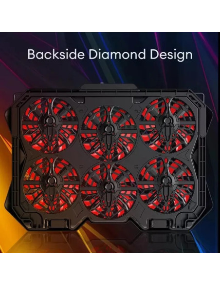 Support de refroidissement pour ordinateur portable à six ventilateurs avec écran LED et deux ports USB, idéal pour le gaming