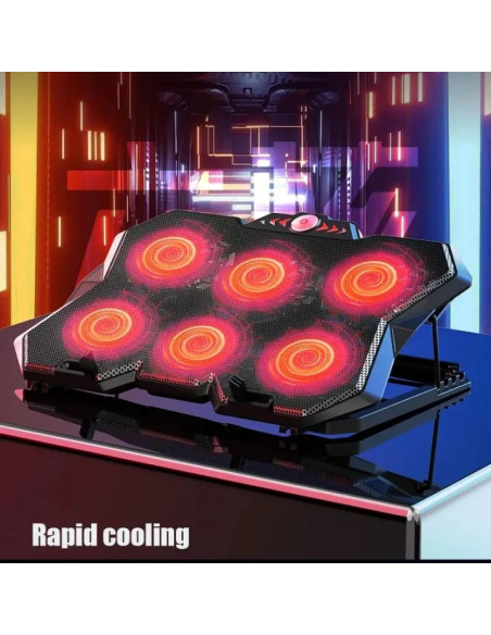 Support de refroidissement pour ordinateur portable à six ventilateurs avec écran LED et deux ports USB, idéal pour le gaming