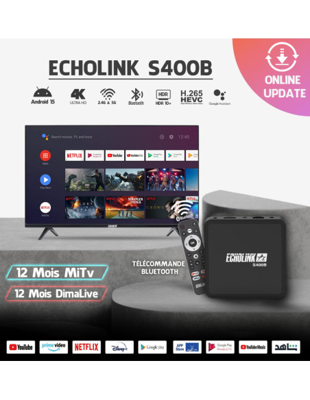 Echolink s400b Tv box android + 2 abonnement