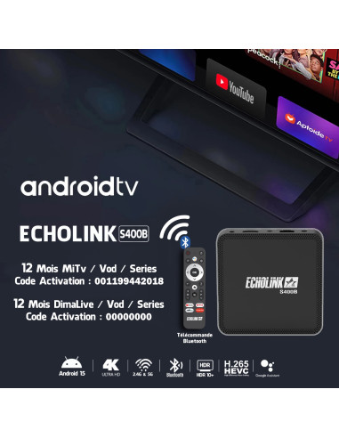 Echolink s400b Tv box android + 2 abonnement