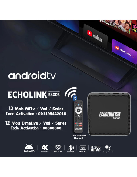 Echolink s400b Tv box android + 2 abonnement
