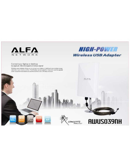 Adaptateur USB Wifi Alfa AWUS039NH 98dbi High gain