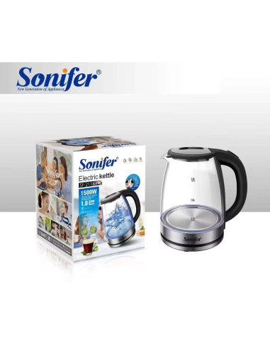 Bouilloire électrique en verre Sonifer SF-2116, 1500 W, lumière LED bleue, 1,8 L