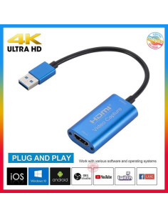 HDMI USB video Capture HD 4K, HDMI vers USB 3.0 Streaming...