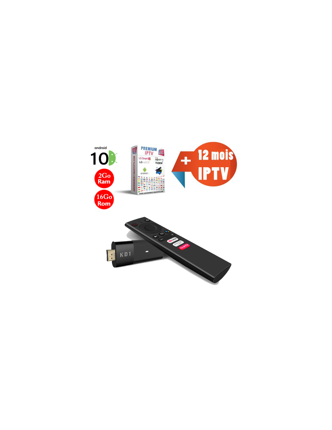 MECOOL KD1 TV Stick 2Go 16Go Android 10 Avec abonnement IPTV 12 mois