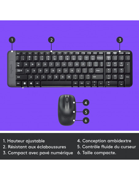 Logitech MK220 Combo Clavier et Souris Sans Fil pour Windows
