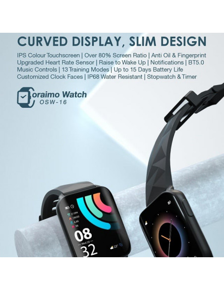 Oraimo smart watch osw 16 Waterproof Noir Écran Incurvé, Design mince