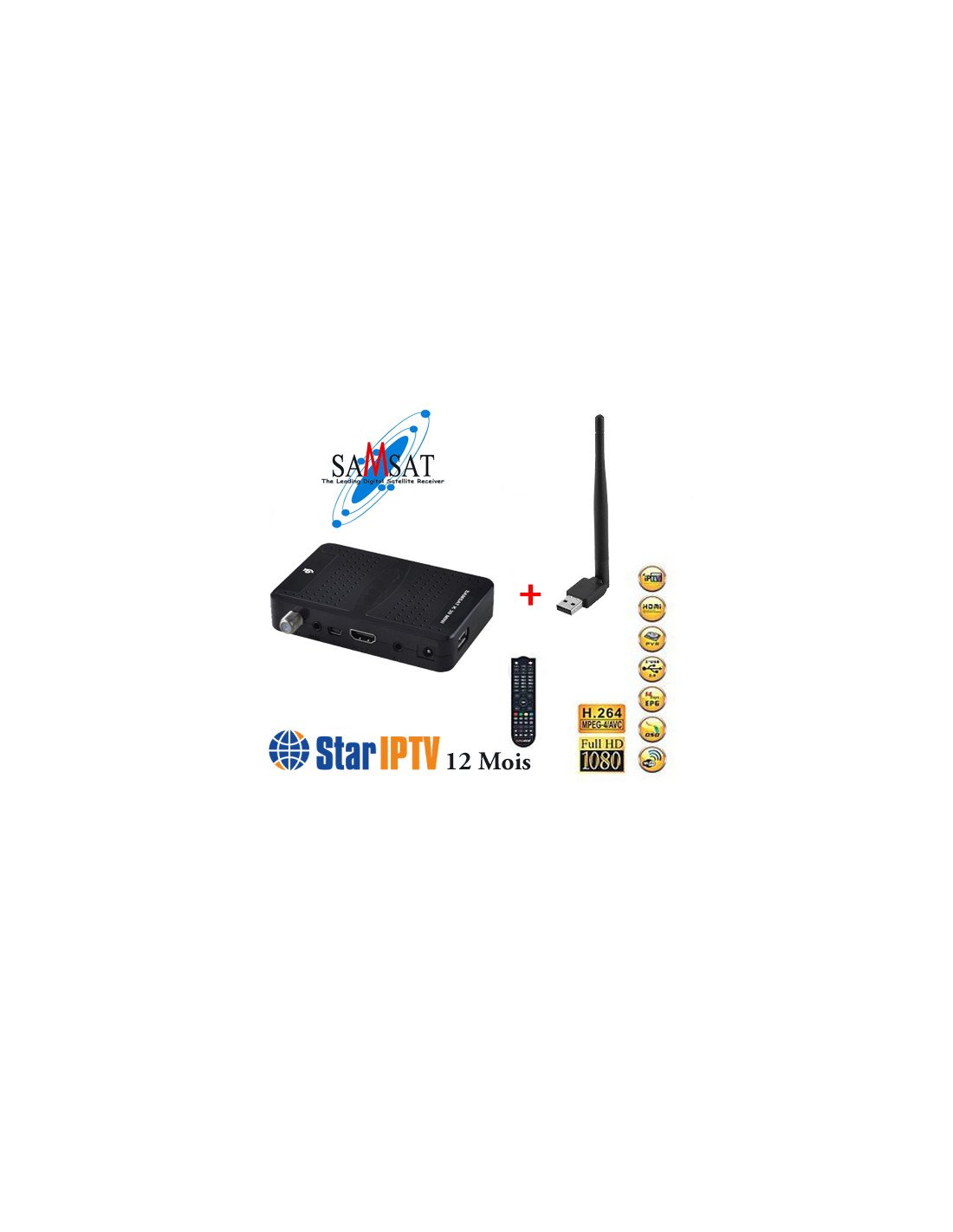 Récepteur satellite Samsat K30 Mini + IPTV 12 MOis + Clé Wifi