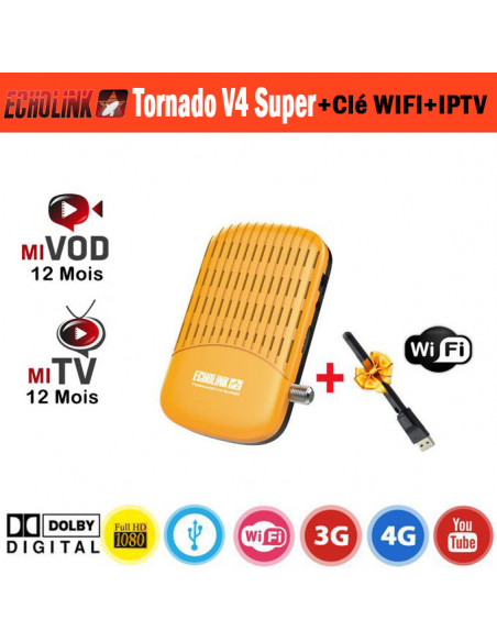 Echolink Tornado V4 Super + Clé wifi + abonnement IPTV 12 Mois