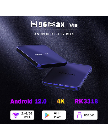 H96 Max V12 4K Ultra HD 16Gb 2Gb Ram Android 12 avec abonnement iptv 12 mois